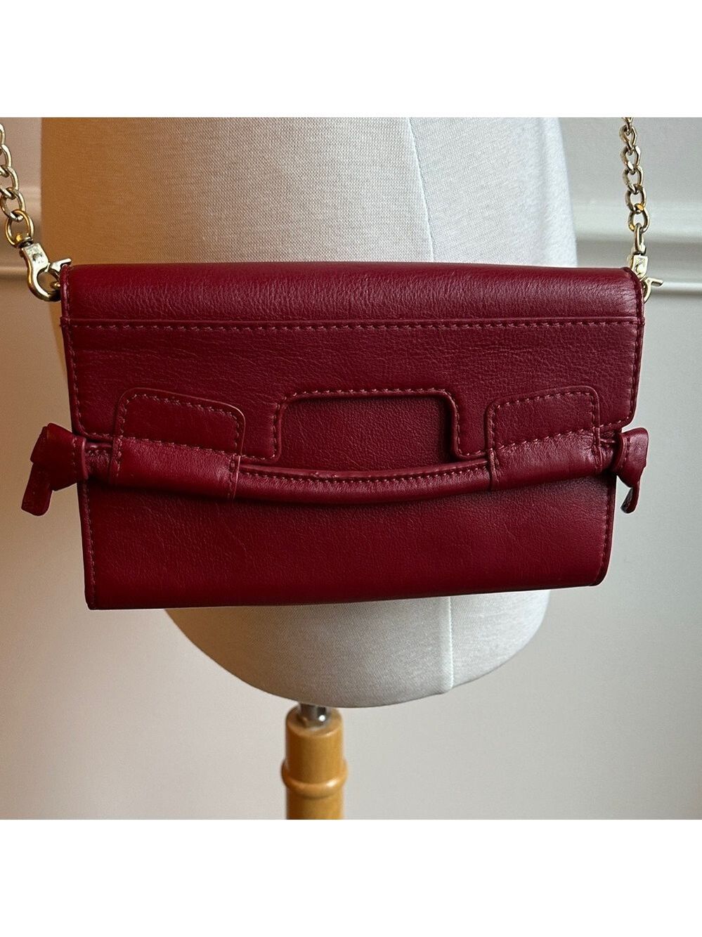 Foley and Corinna leather red Crossbody wallet style pouch EUC